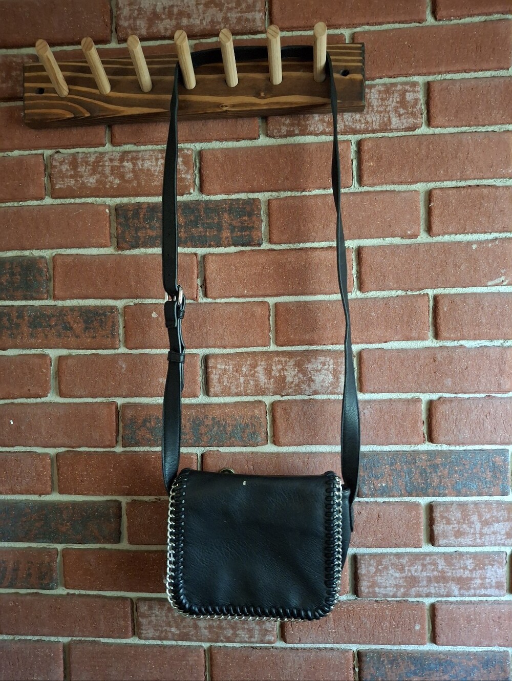 Black Chain-Trim Crossbody Bag